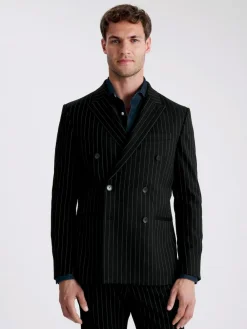 Online MOSS Navy Stripe Slim Double Breasted Suit Jacket