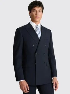 Best MOSS Tailored Fit Performance Double Breasted Suit Jacket Navy