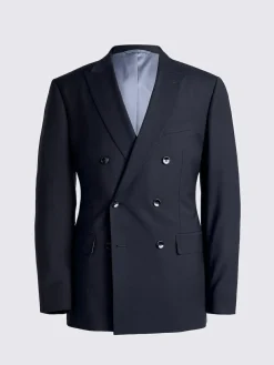 Best MOSS Tailored Fit Performance Double Breasted Suit Jacket Navy