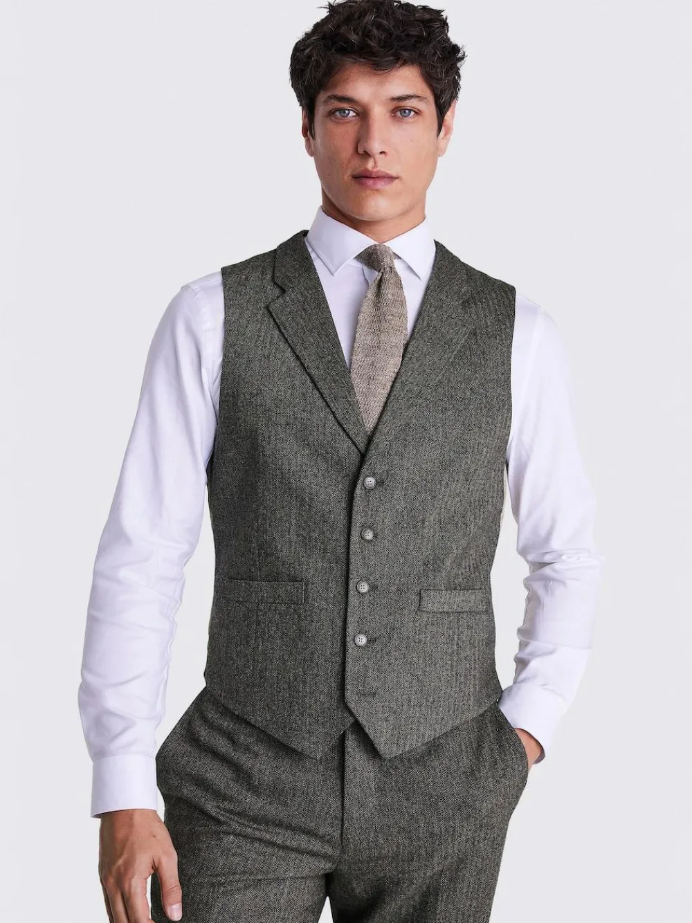 Hot MOSS Tailored Herringbone Suit Waistcoat Olive
