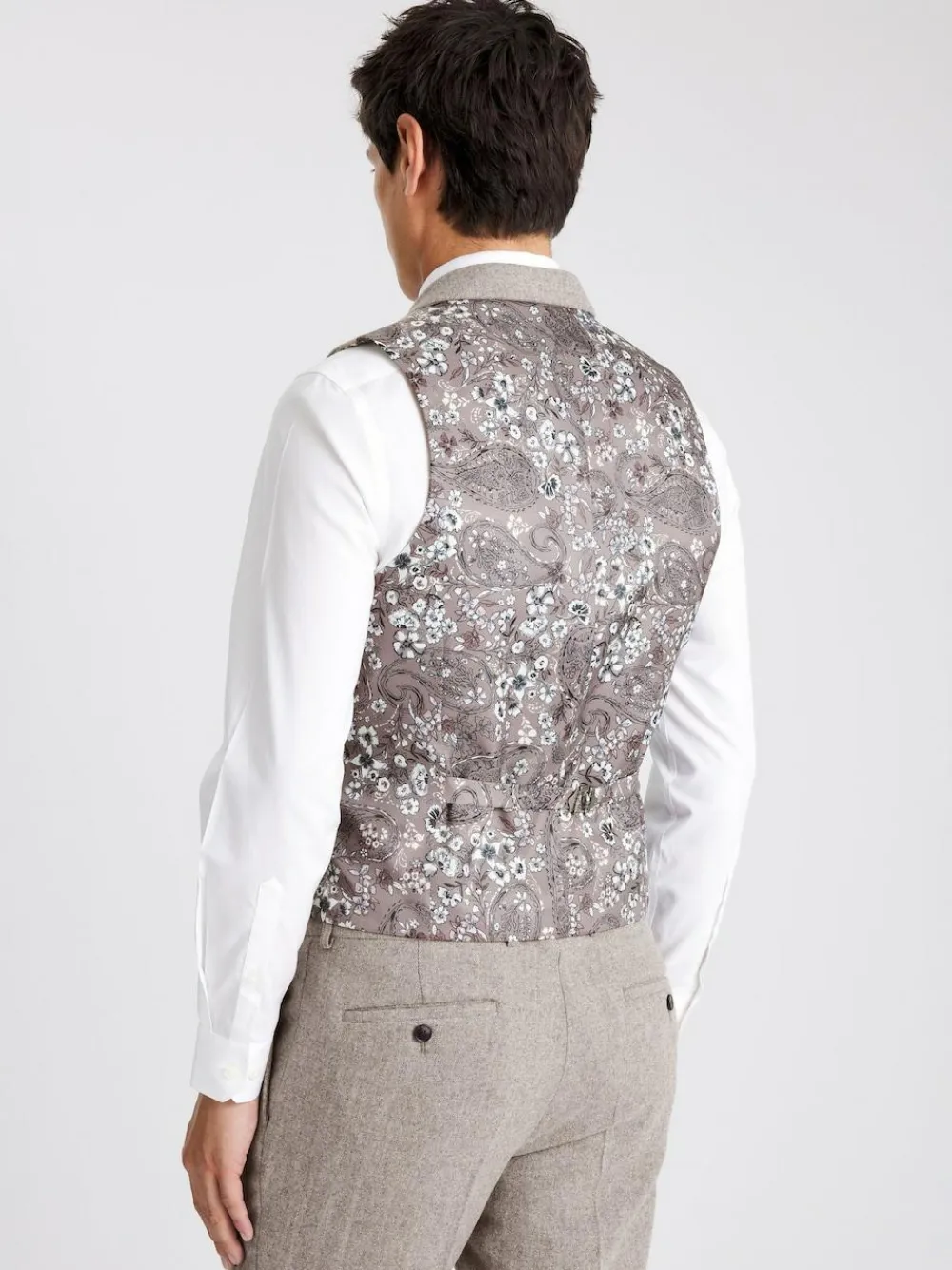 Discount MOSS Slim Donegal Tweed Suit Waistcoat Stone
