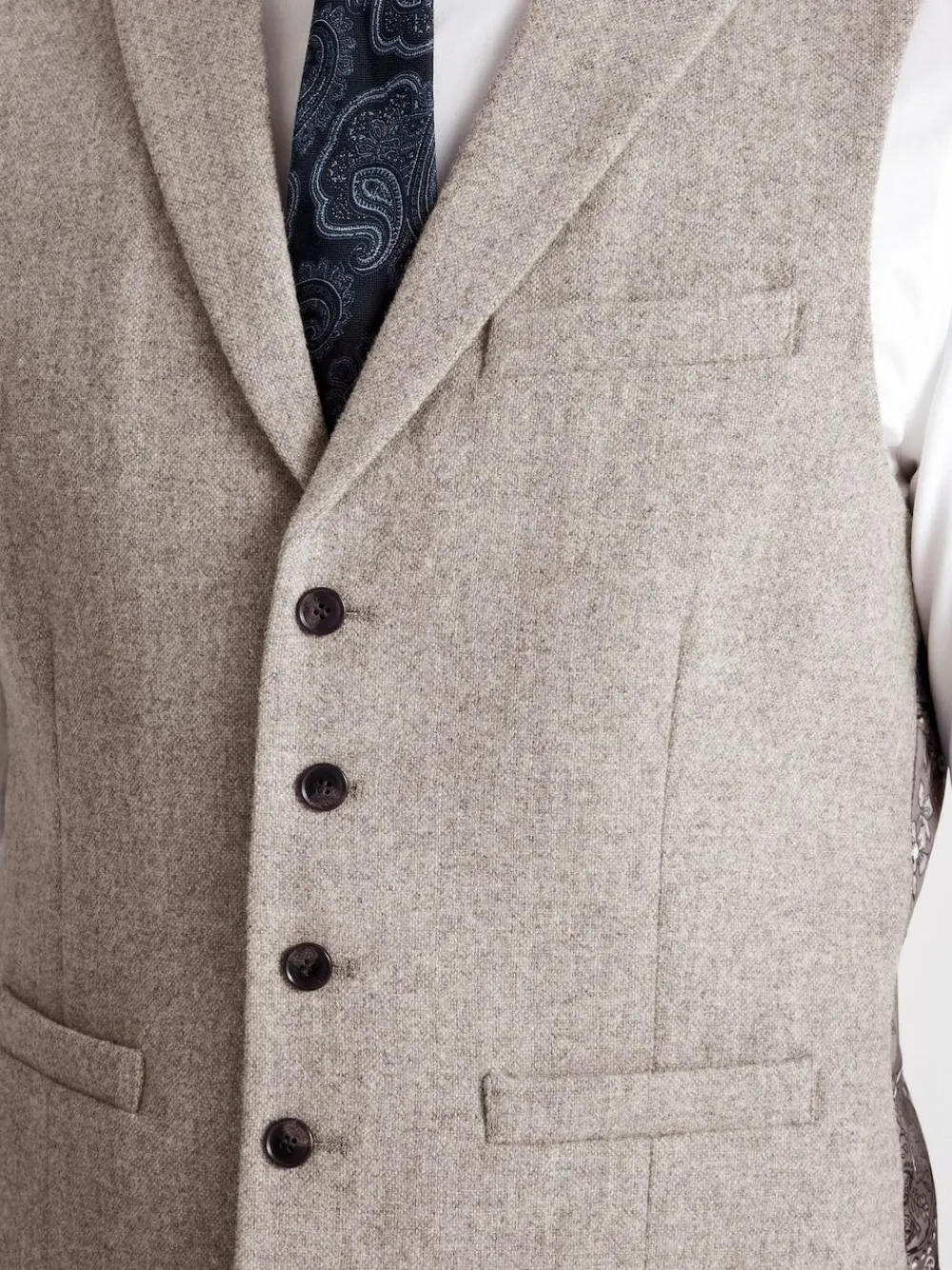 Discount MOSS Slim Donegal Tweed Suit Waistcoat Stone