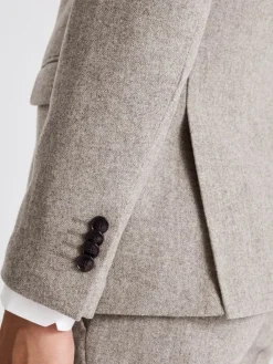 Discount MOSS Slim Donegal Tweed Suit Jacket Stone