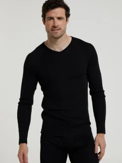 Discount Mountain Warehouse Black Mens Merino V-Neck Thermal Top