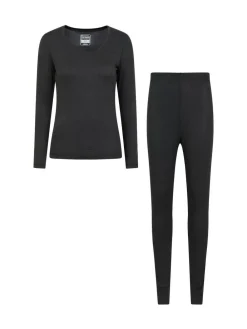 Mountain Warehouse Black Womens Keep The Heat Thermal Top and Pants Set^Women Thermals