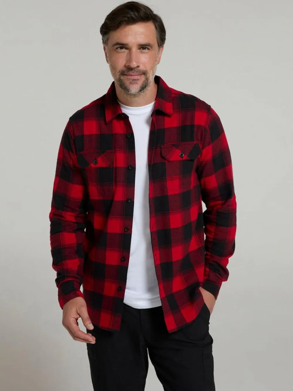 Clearance Mountain Warehouse Red Trace Mens Flannel Long Sleeve Shirt