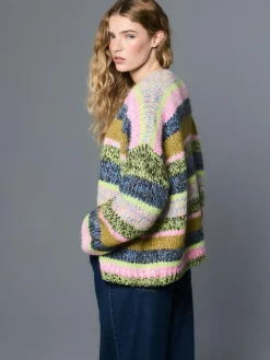 Outlet Next Multi Blue/Green Stripe Soft Touch Chunky Knit Cardigan