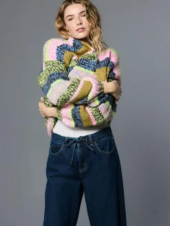 Outlet Next Multi Blue/Green Stripe Soft Touch Chunky Knit Cardigan