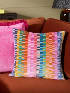 Next 43 x 43cm Cut Velvet Rio Blocks Cushion Multi Bright