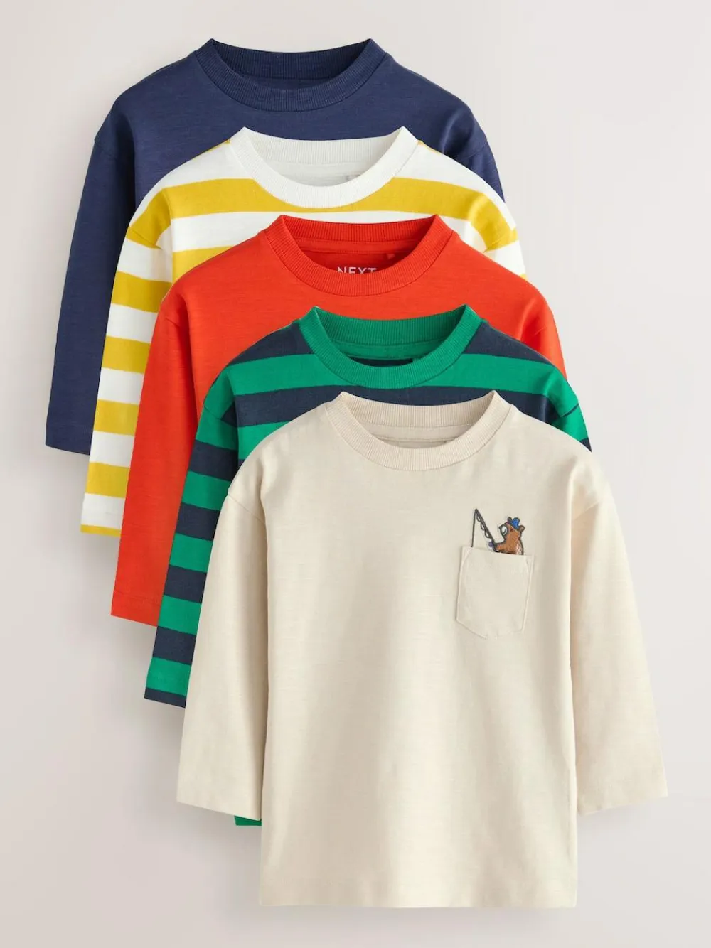 Next Multi Bright Animals Long Sleeve T-Shirts 5 Pack (3mths-7yrs)^BOY Tops|Tops