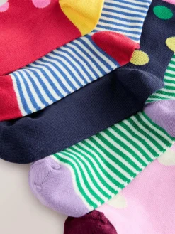 Next Multi Colour Cotton Rich Stripe and Spot Ankle Socks 5 Pack^ Multipacks|Socks & Tights