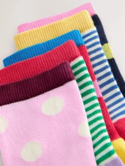 Next Multi Colour Cotton Rich Stripe and Spot Ankle Socks 5 Pack^ Multipacks|Socks & Tights
