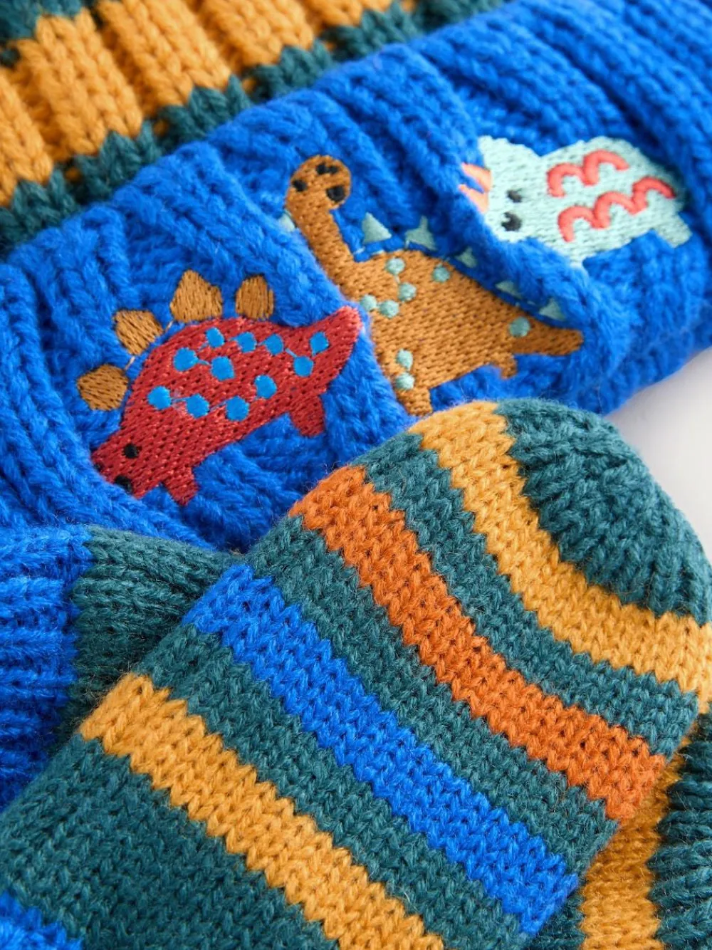Online Next Multi Colour Embroidered Pom Beanie Hat & Mittens 2 Piece Set (3mths-10yrs)