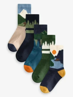 Next Multi Cushioned Footbed Cotton Rich Ribbed Tipped Socks 5 Pack^BOY Socks