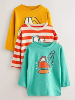Next Multi Digger Long Sleeve Graphic Print T-Shirts 3 Pack (3mths-7yrs)