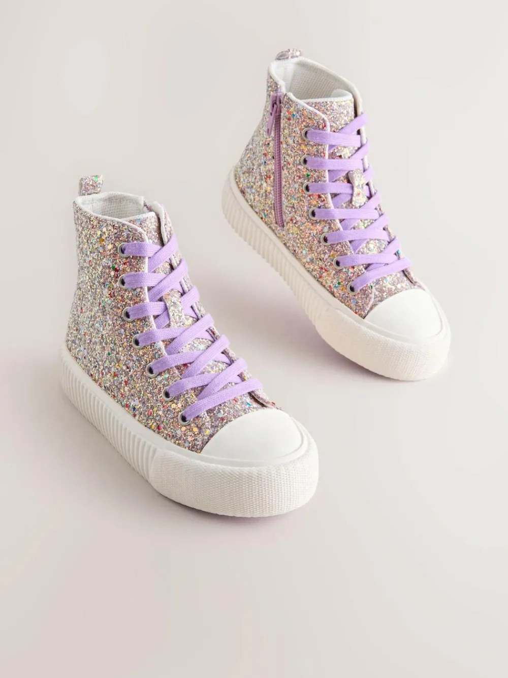 New Next Multi Glitter Standard Fit (F) Lace Up High Top Trainers