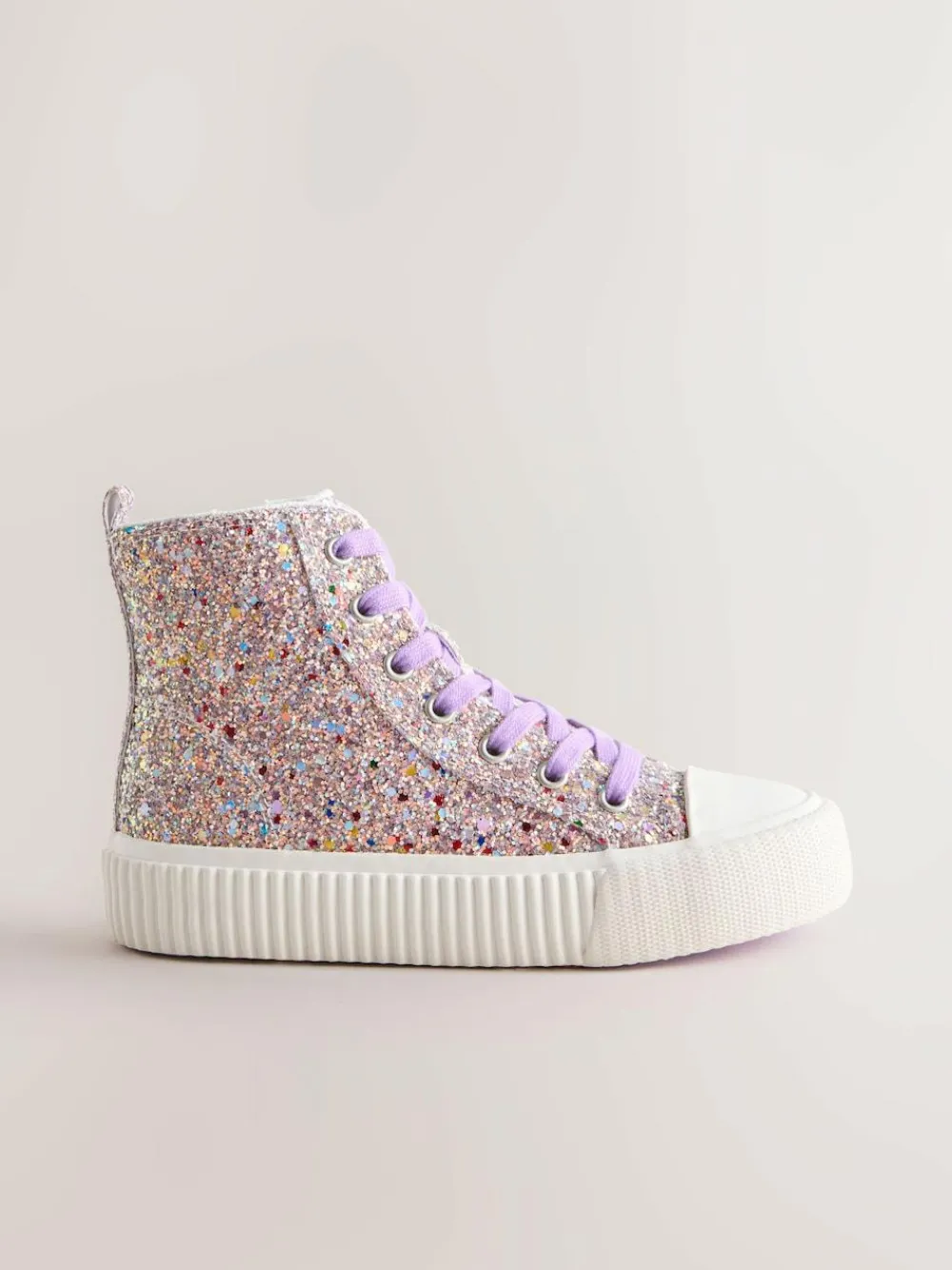 New Next Multi Glitter Standard Fit (F) Lace Up High Top Trainers