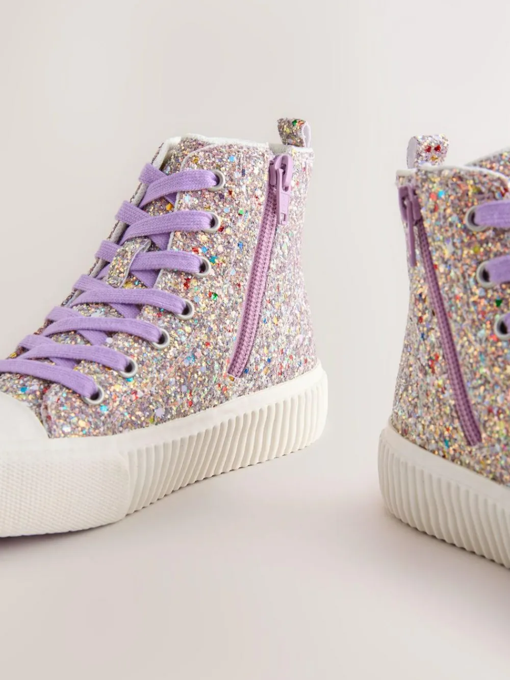 New Next Multi Glitter Standard Fit (F) Lace Up High Top Trainers