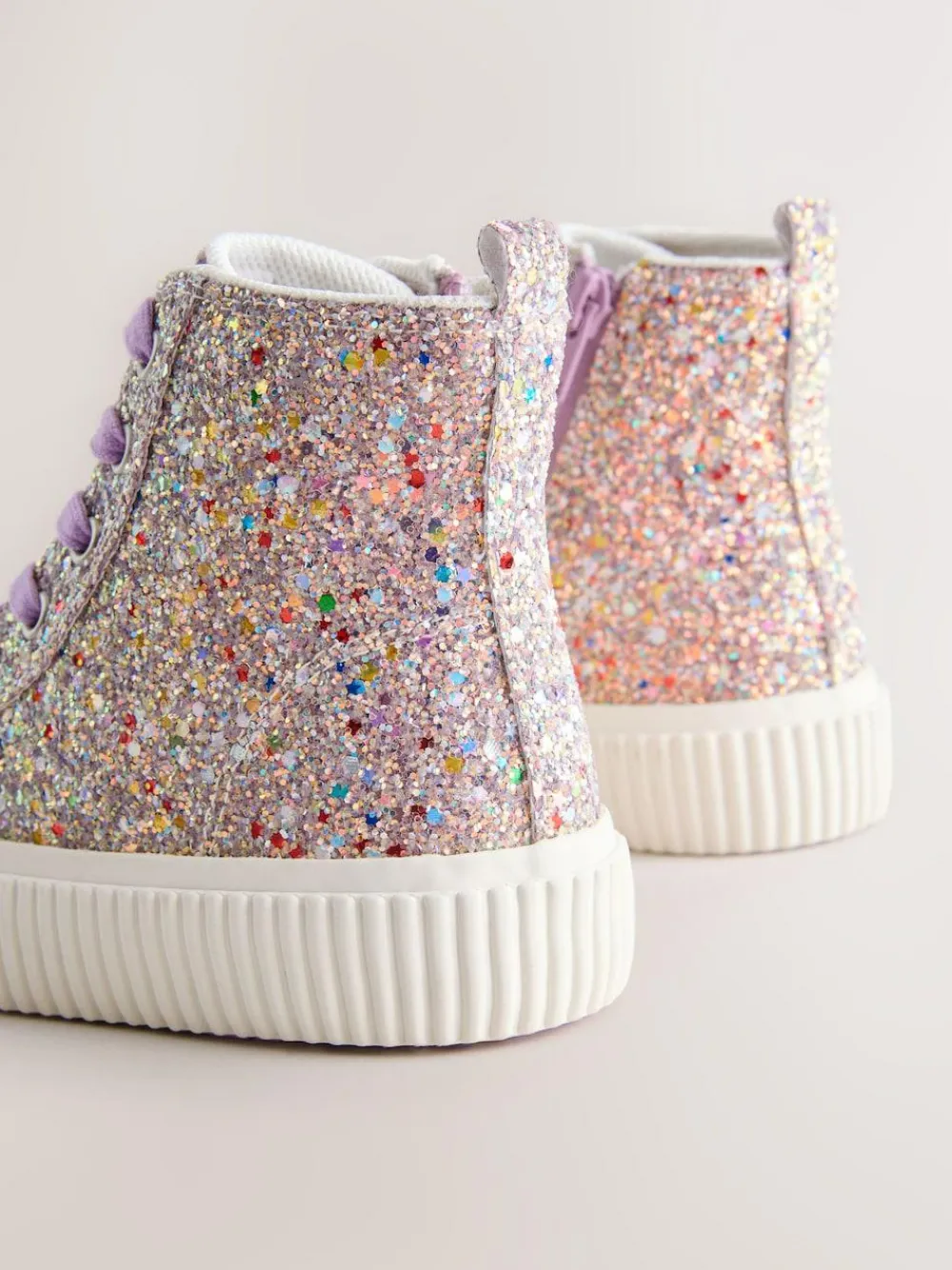 New Next Multi Glitter Standard Fit (F) Lace Up High Top Trainers