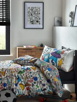 Next Multi Graffiti Doodle Duvet Cover and Pillowcase Set^ Childrens Bedding|Bedsets & Duvet Covers