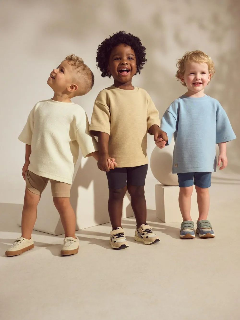 Next Multi Neutral Short Sleeve Textured T-Shirts & Cycling Shorts 3 Pack (3mths-7yrs)^BOY Shorts|Shorts