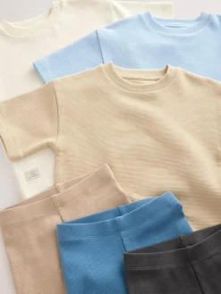 Next Multi Neutral Short Sleeve Textured T-Shirts & Cycling Shorts 3 Pack (3mths-7yrs)^BOY Shorts|Shorts