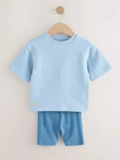 Next Multi Neutral Short Sleeve Textured T-Shirts & Cycling Shorts 3 Pack (3mths-7yrs)^BOY Shorts|Shorts