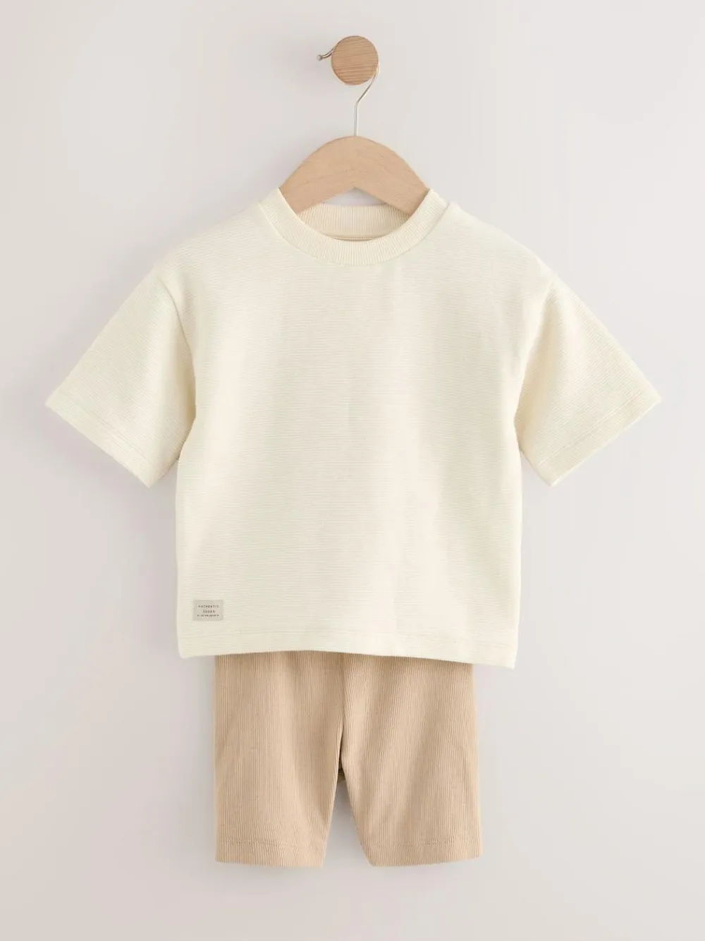 Next Multi Neutral Short Sleeve Textured T-Shirts & Cycling Shorts 3 Pack (3mths-7yrs)^BOY Shorts|Shorts