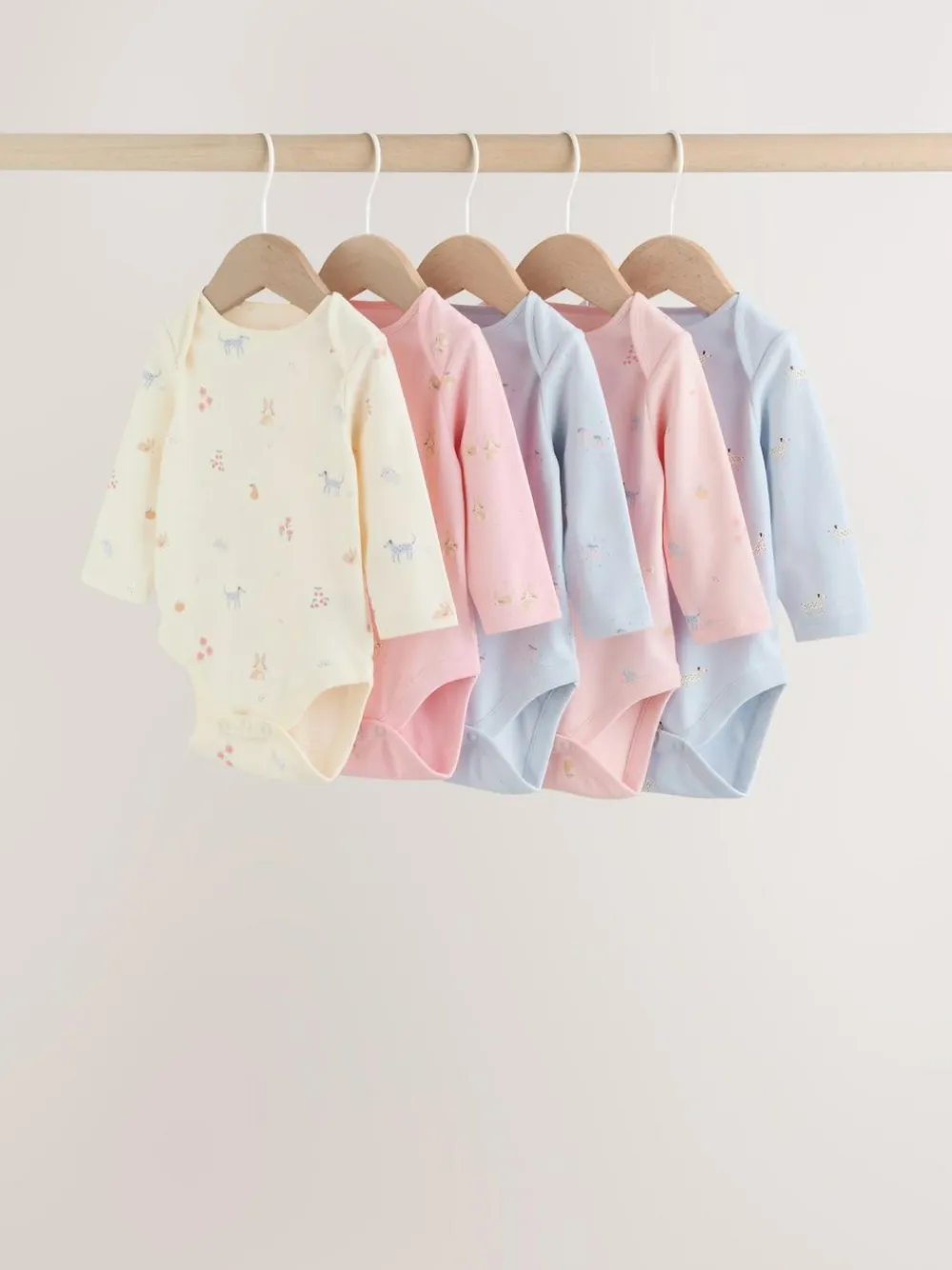 Next Multi Pastel Character 5 Pack Long Sleeve Baby Bodysuits