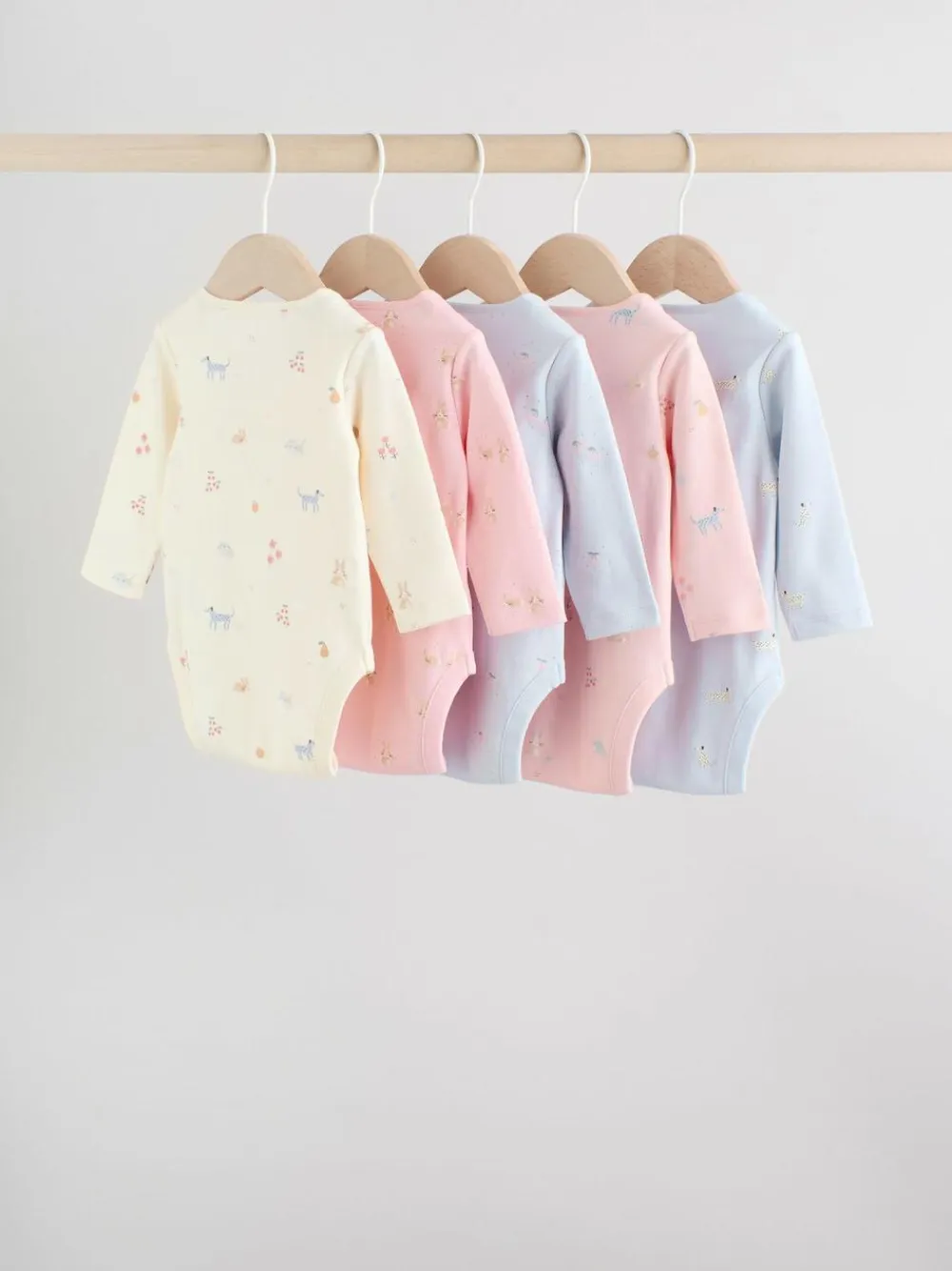 Next Multi Pastel Character 5 Pack Long Sleeve Baby Bodysuits
