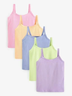 Next Multi Pastel Rib Cami Vest 5 Pack (2-16yrs)