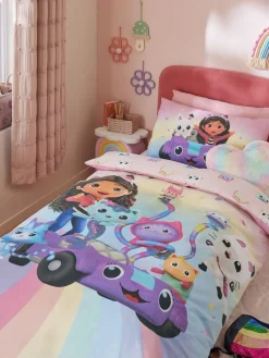 Next Multi Pink Gabby's Dollhouse Rainbow Duvet Cover and Pillowcase Set^ Childrens Bedding
