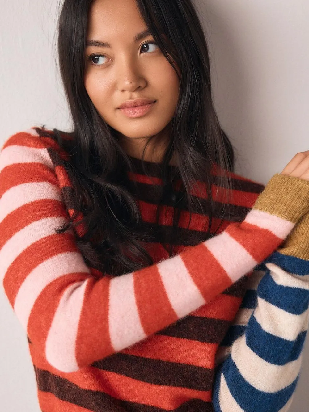 Hot Next Multi Red/Blue Stripe Long Sleeve Crew Neck Jumper With Wool