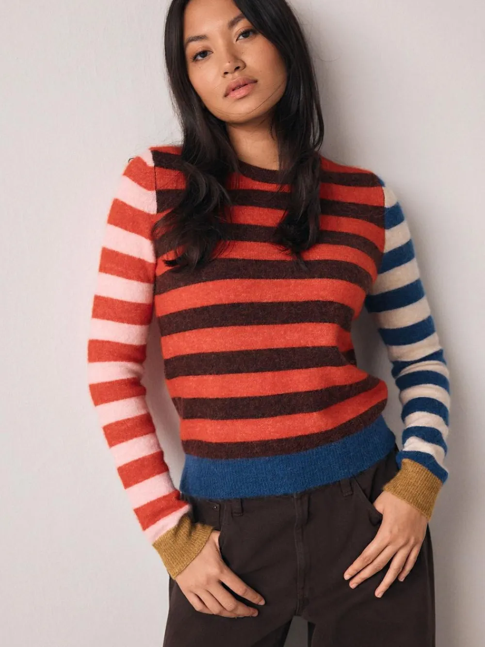 Hot Next Multi Red/Blue Stripe Long Sleeve Crew Neck Jumper With Wool