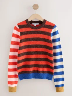 Hot Next Multi Red/Blue Stripe Long Sleeve Crew Neck Jumper With Wool