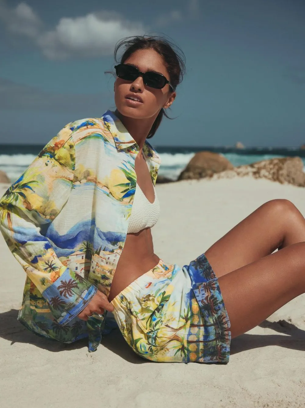 Next Multi Scenic Print Relaxed Long Sleeve Shirt With Linen^Women Tops & T-Shirts|Blouses & Shirts