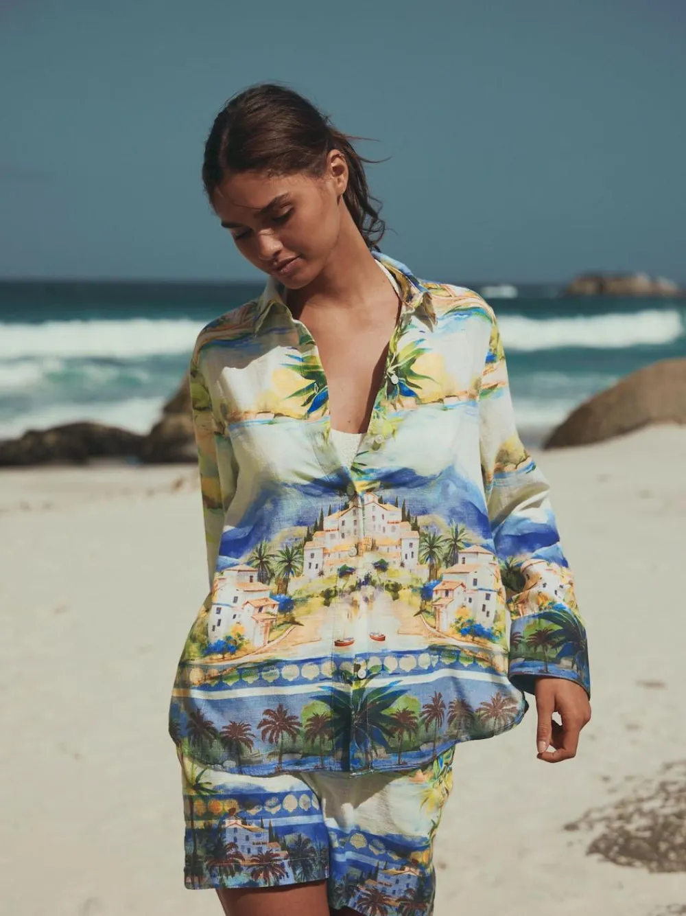 Next Multi Scenic Print Relaxed Long Sleeve Shirt With Linen^Women Tops & T-Shirts|Blouses & Shirts