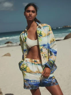 Next Multi Scenic Print Relaxed Long Sleeve Shirt With Linen^Women Tops & T-Shirts|Blouses & Shirts