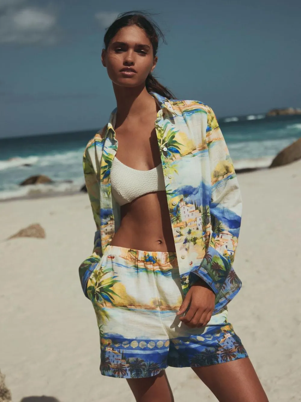 Next Multi Scenic Print Relaxed Long Sleeve Shirt With Linen^Women Tops & T-Shirts|Blouses & Shirts