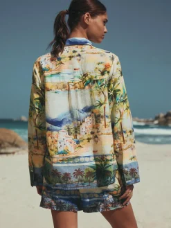 Next Multi Scenic Print Relaxed Long Sleeve Shirt With Linen^Women Tops & T-Shirts|Blouses & Shirts