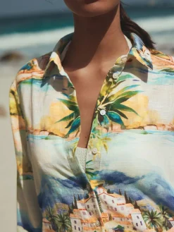 Next Multi Scenic Print Relaxed Long Sleeve Shirt With Linen^Women Tops & T-Shirts|Blouses & Shirts