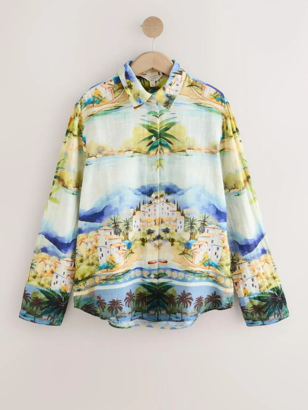 Next Multi Scenic Print Relaxed Long Sleeve Shirt With Linen^Women Tops & T-Shirts|Blouses & Shirts