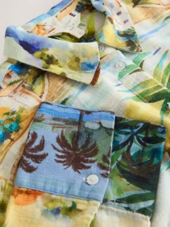 Next Multi Scenic Print Relaxed Long Sleeve Shirt With Linen^Women Tops & T-Shirts|Blouses & Shirts