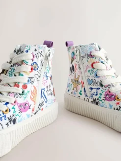 Next Multi Sketchy Print Standard Fit (F) Lace Up High Top Trainers^ Sneakers