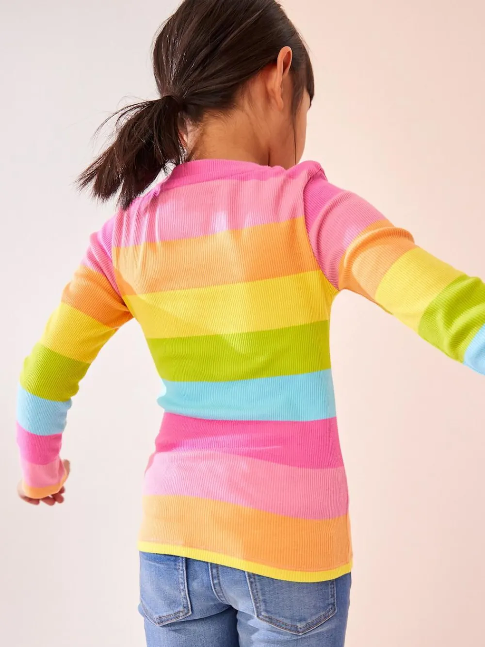 Best Next Multi Stripe Long Sleeve Ribbed Top (3-16yrs)