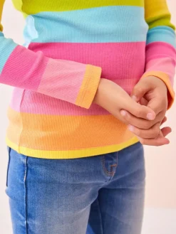 Best Next Multi Stripe Long Sleeve Ribbed Top (3-16yrs)