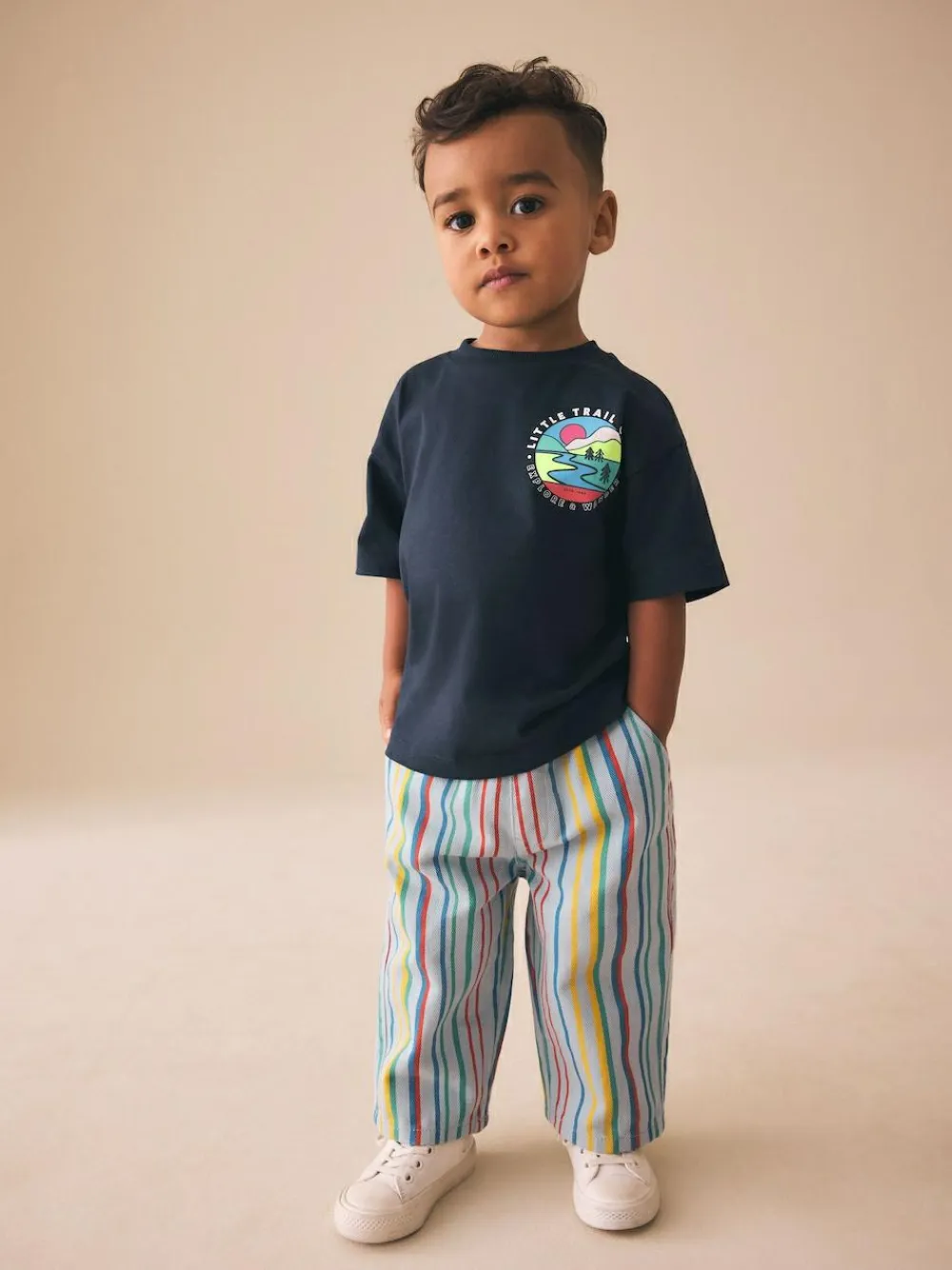 New Next Multi Stripe Printed Pull On Wide Trousers (3mths-7yrs)