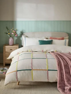 Outlet Next Multi Tufted Check 100% Cotton Duvet Cover and Pillowcase Set