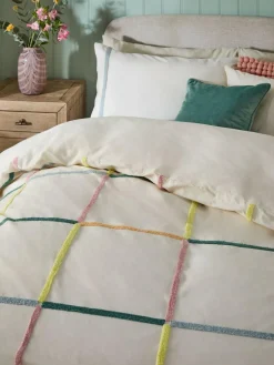 Outlet Next Multi Tufted Check 100% Cotton Duvet Cover and Pillowcase Set