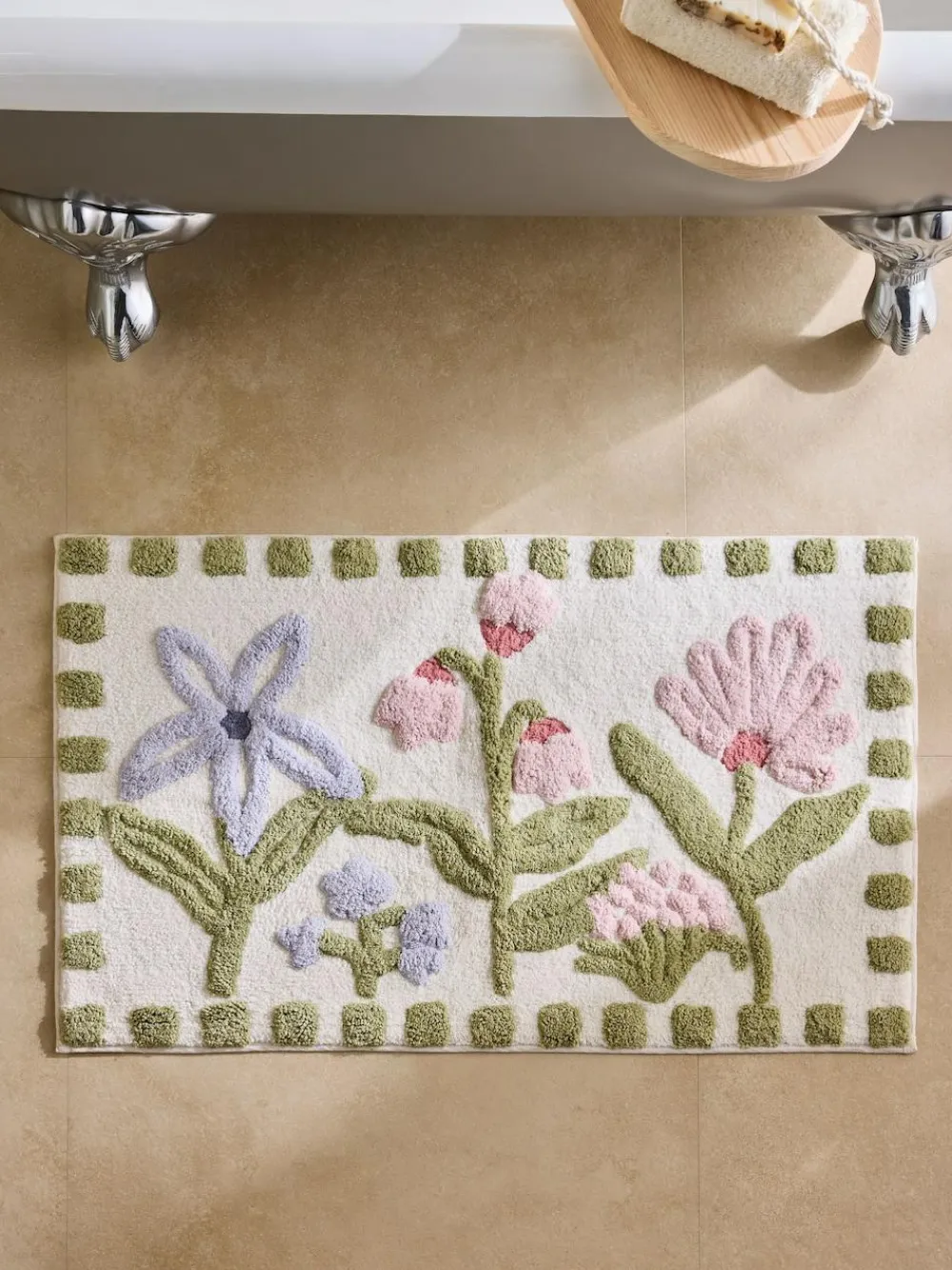 Next Multi Water Colour Floral Print Bath Mat^ Towels & Bathmats